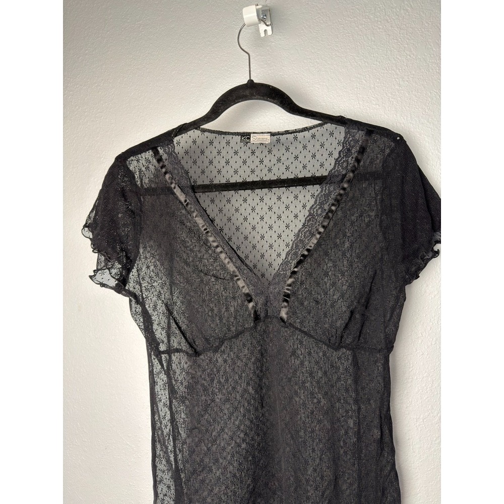 KC Stevens Sheer Mesh Babydoll Top Womens Black‎ Floral Lace Trim Y2K Goth XL